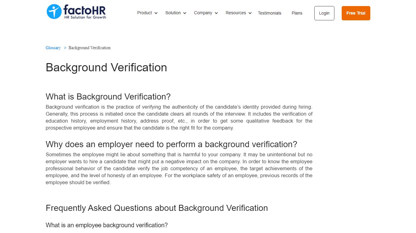 Know What Is Background Verification | Meaning | factoHR